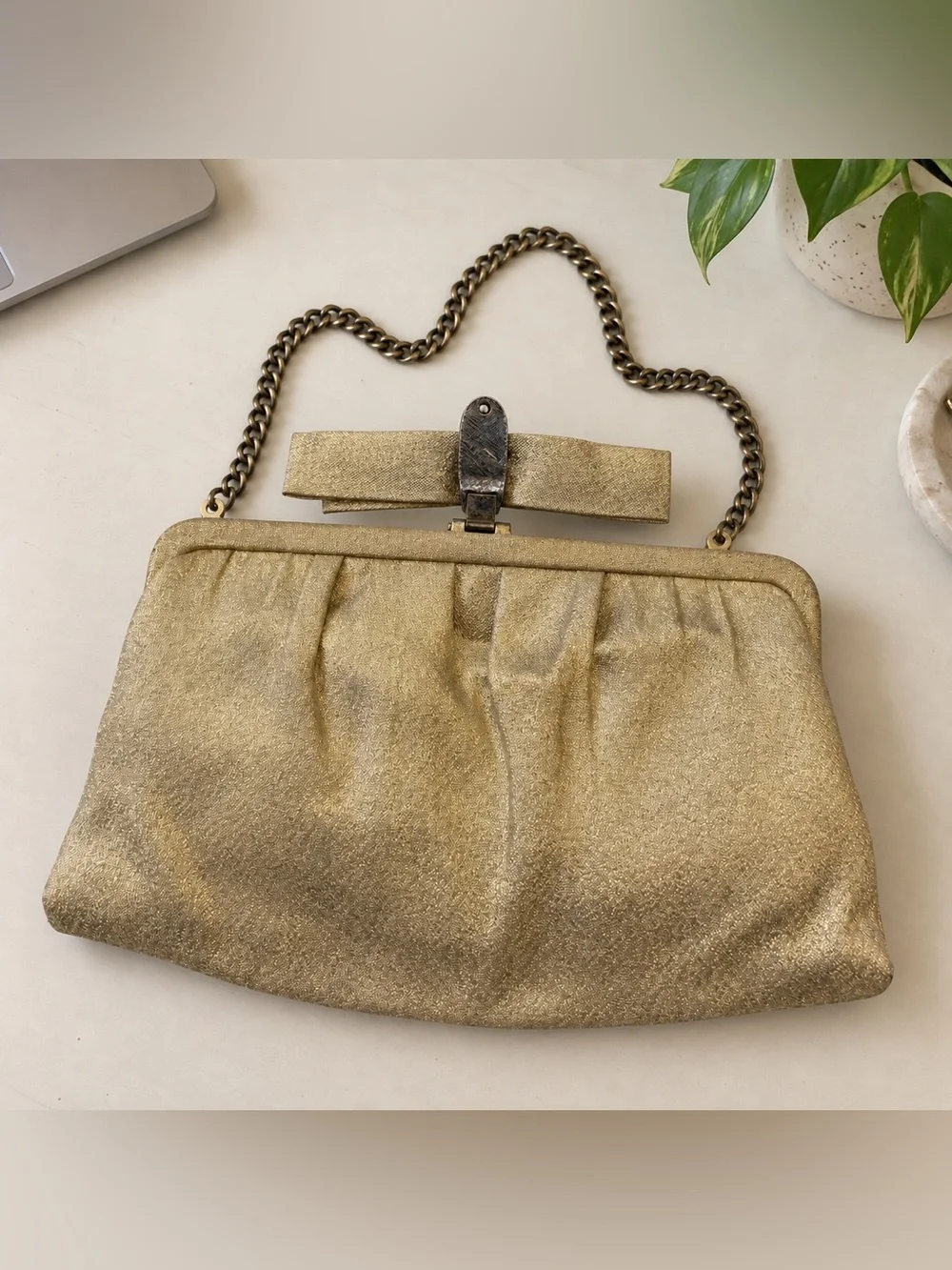 Vintage Andé Gold Evening Bag Jeweled Clasp